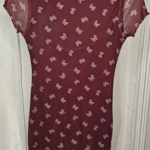 Forever 21 Burgundy Mini Dress with Butterfly Pattern